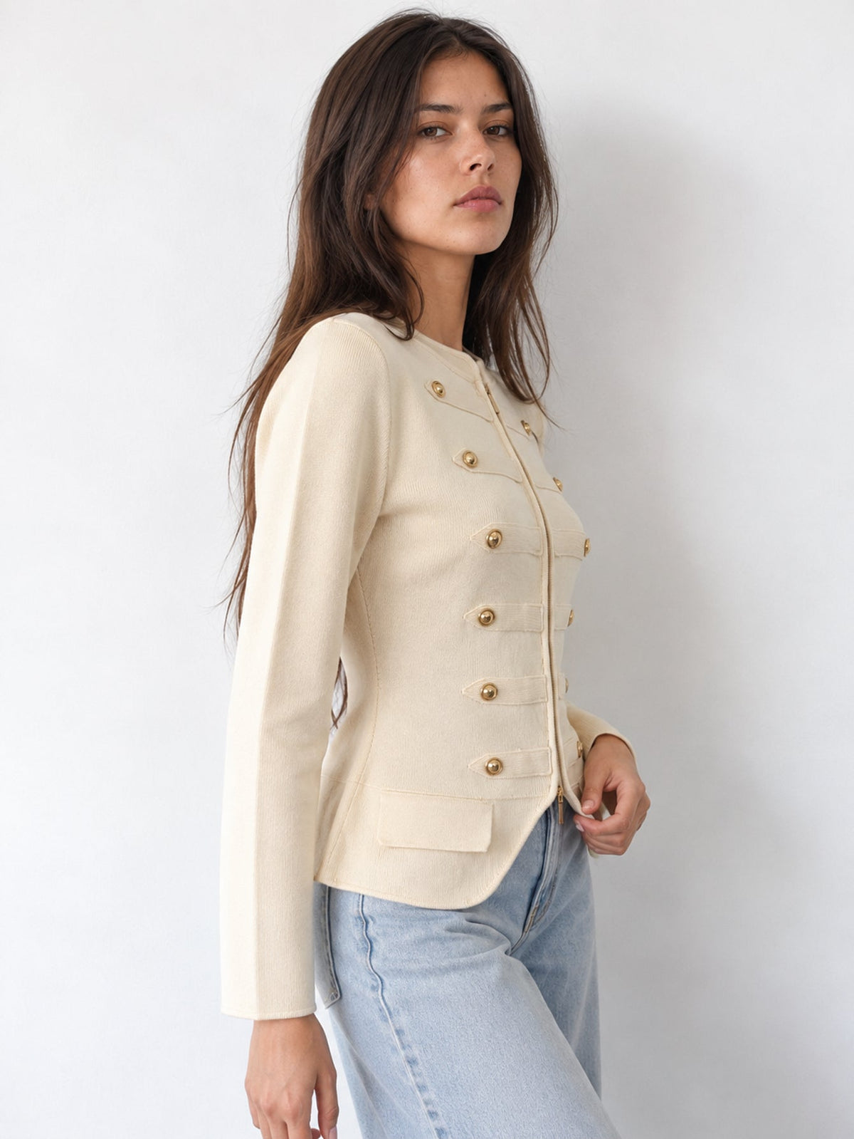 veste en maille écrue profil zippée