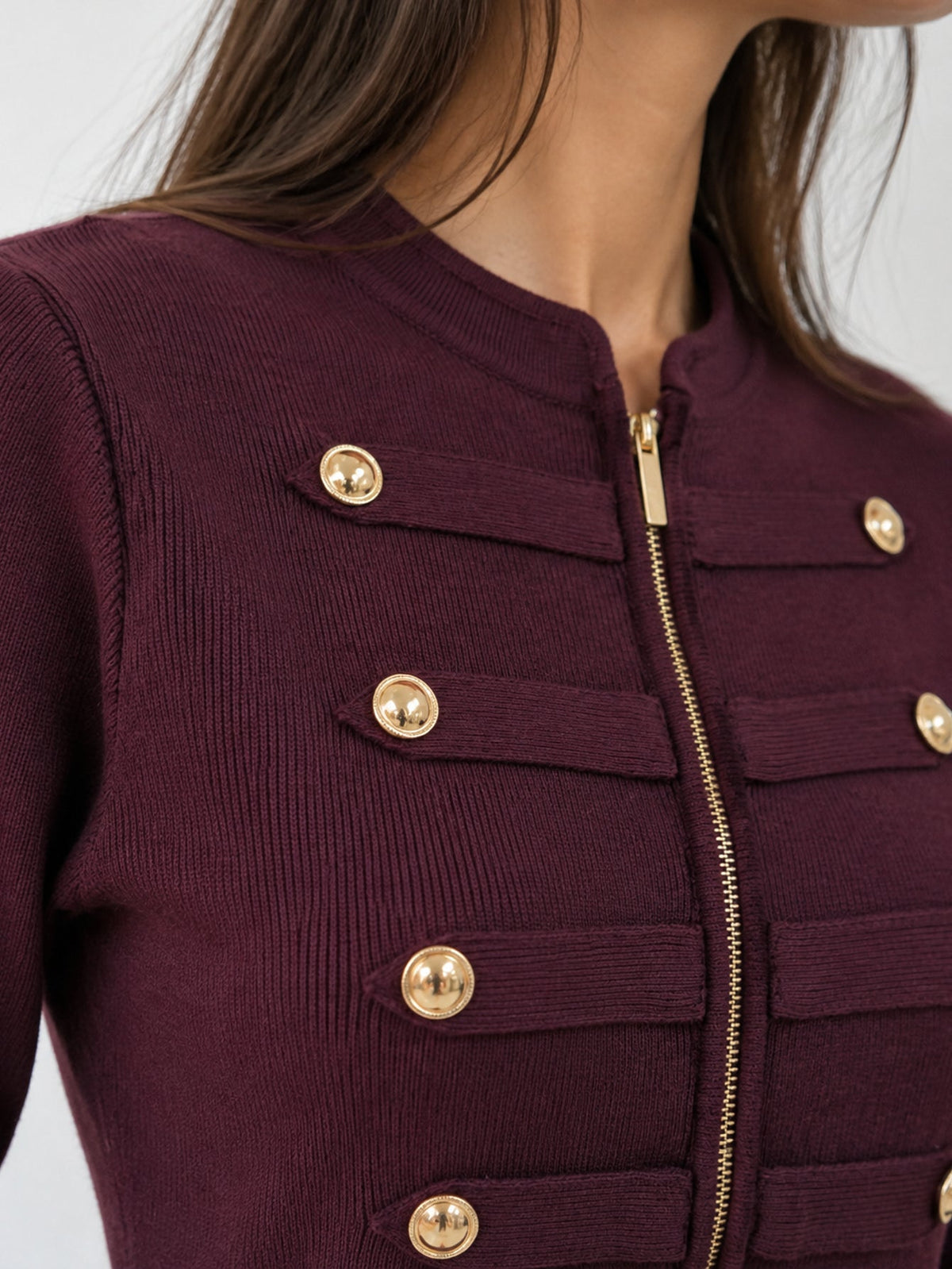 veste bordeaux col officier et zip