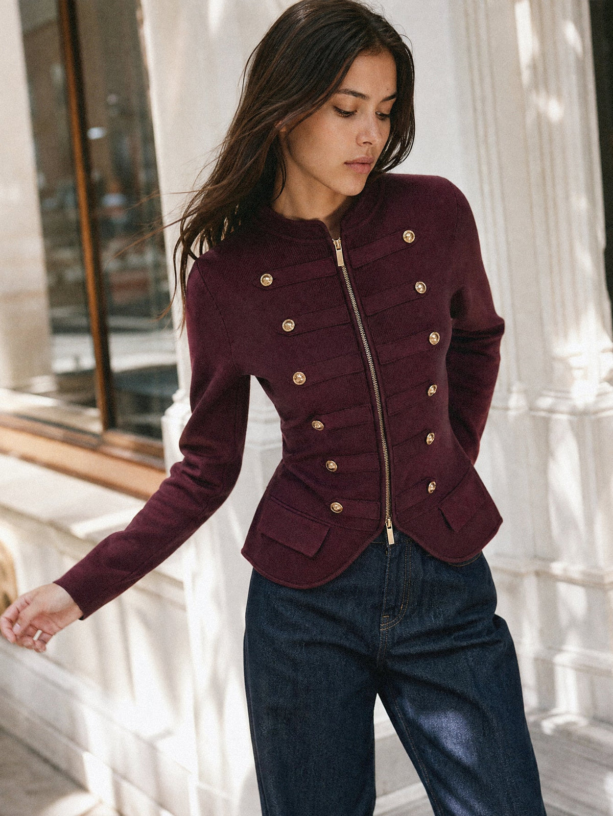 veste bordeaux ourlet arrondi