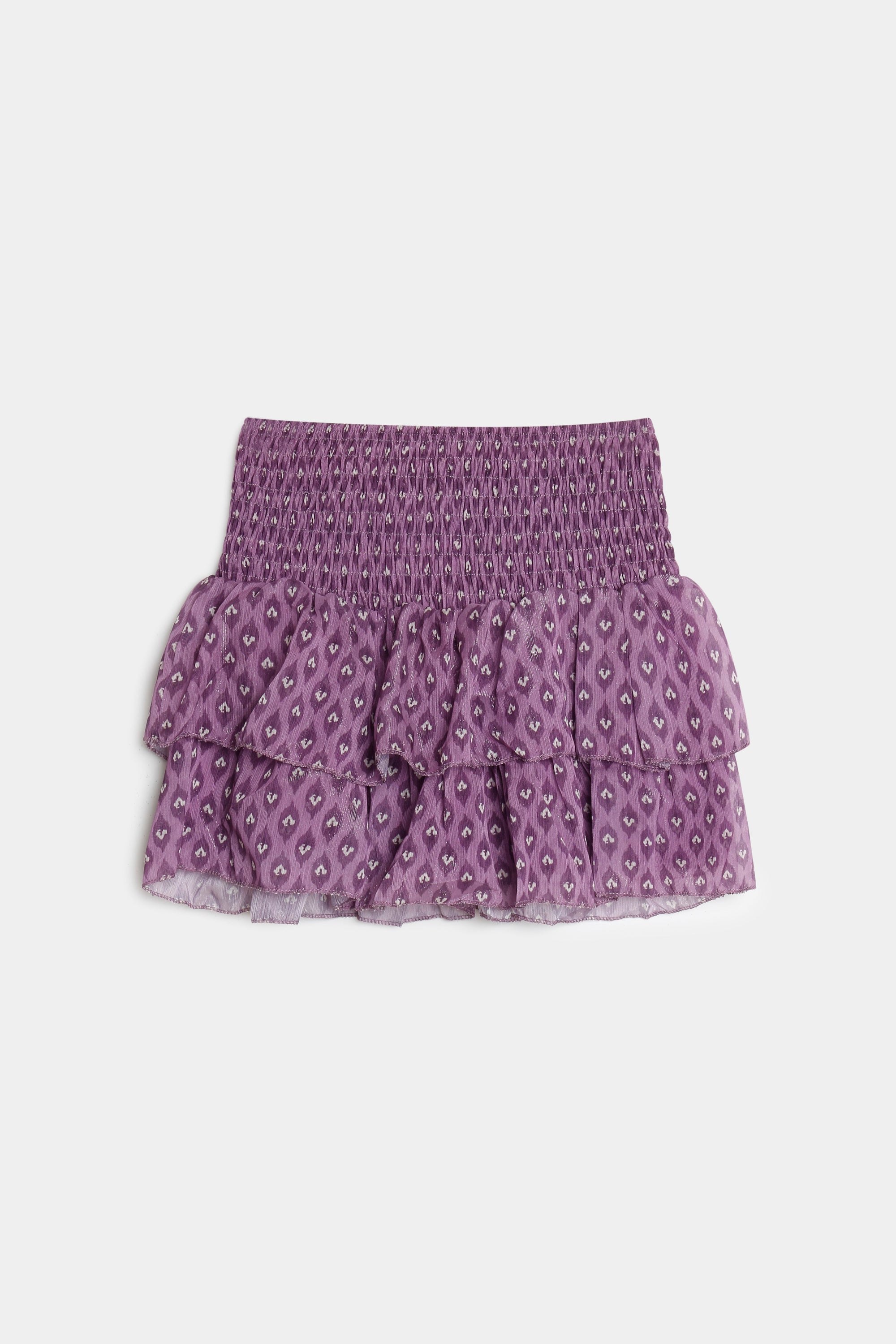 02. 02 jupe mini imprimee fluide a volants taille smockee image 3