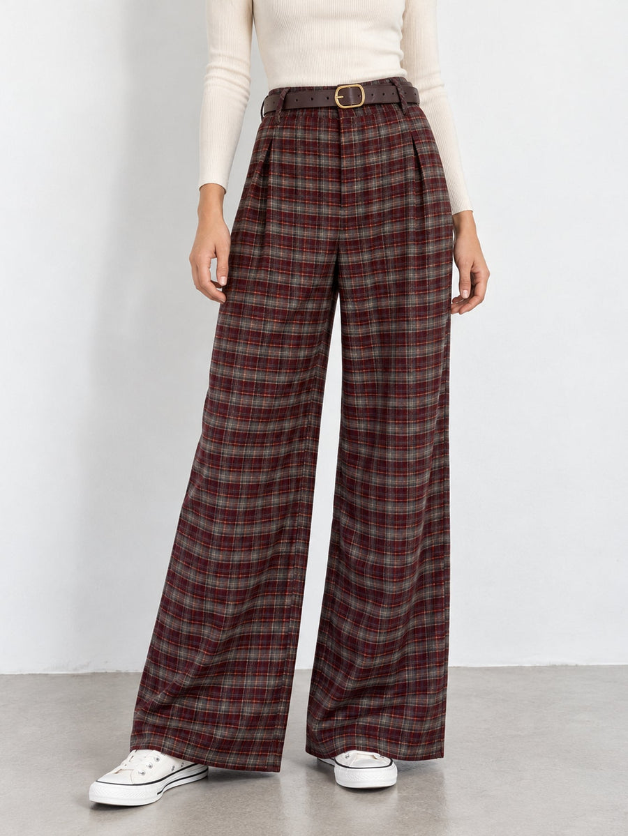 pantalon large à carreaux bordeaux face
