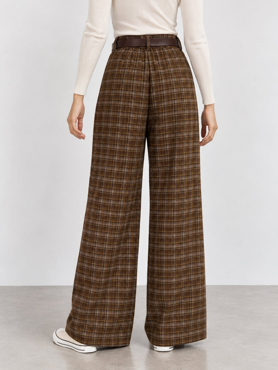 pantalon large à carreaux camel dos