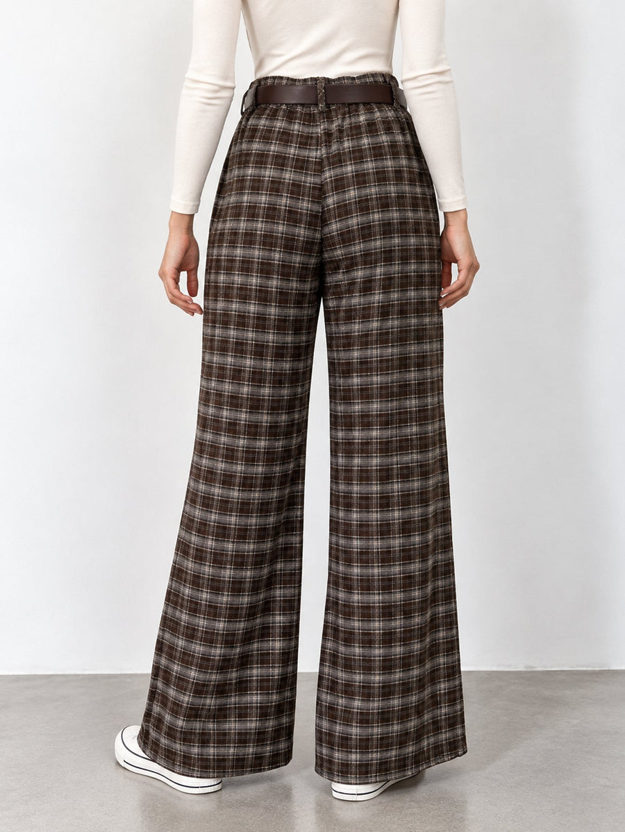 pantalon large à carreaux marron dos