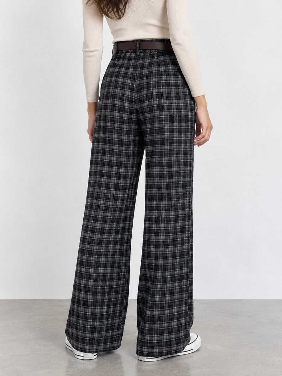 pantalon large à carreaux noir dos