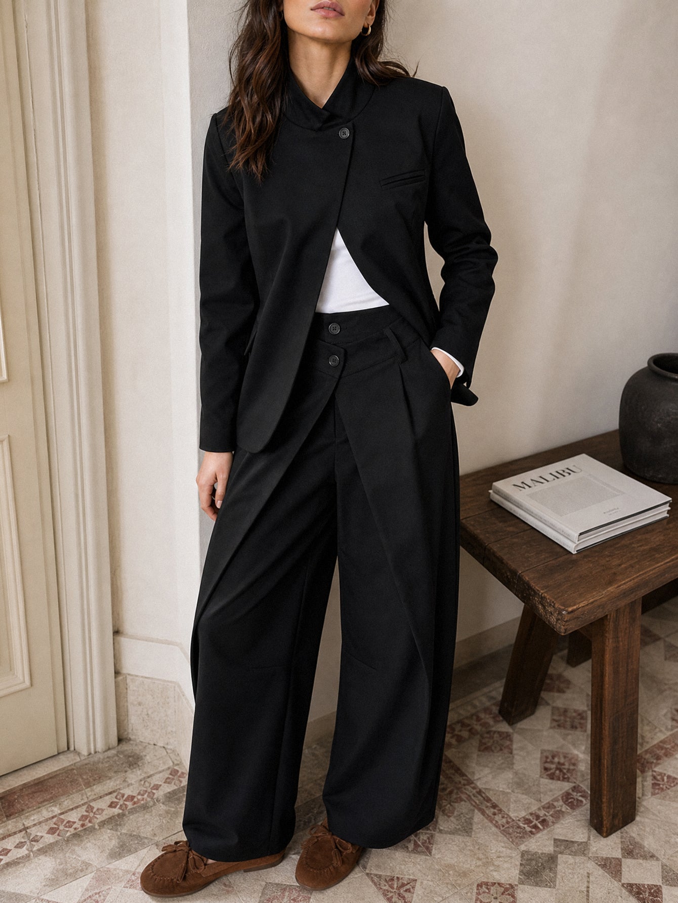 pantalon large noir porté