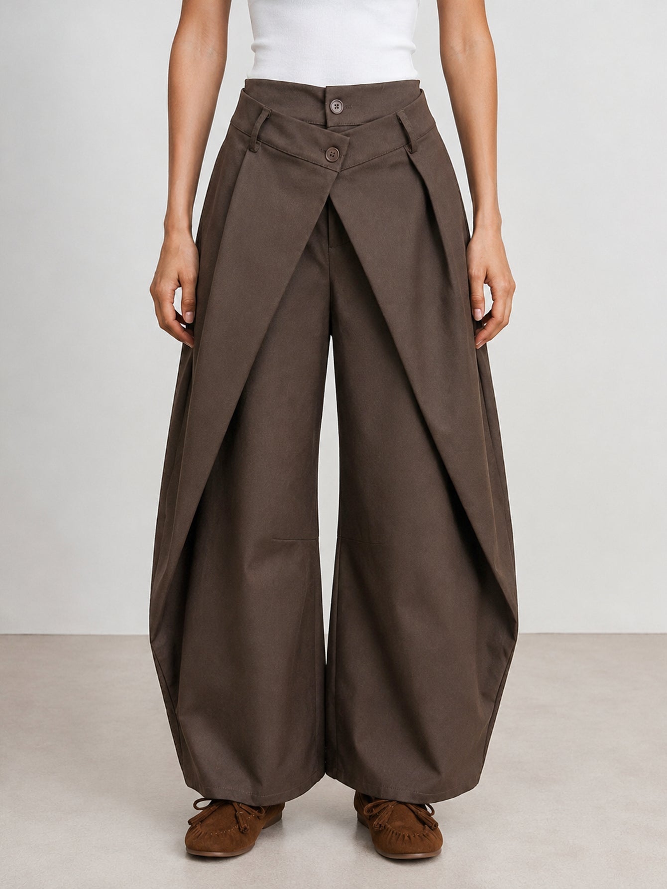 pantalon large marron devant