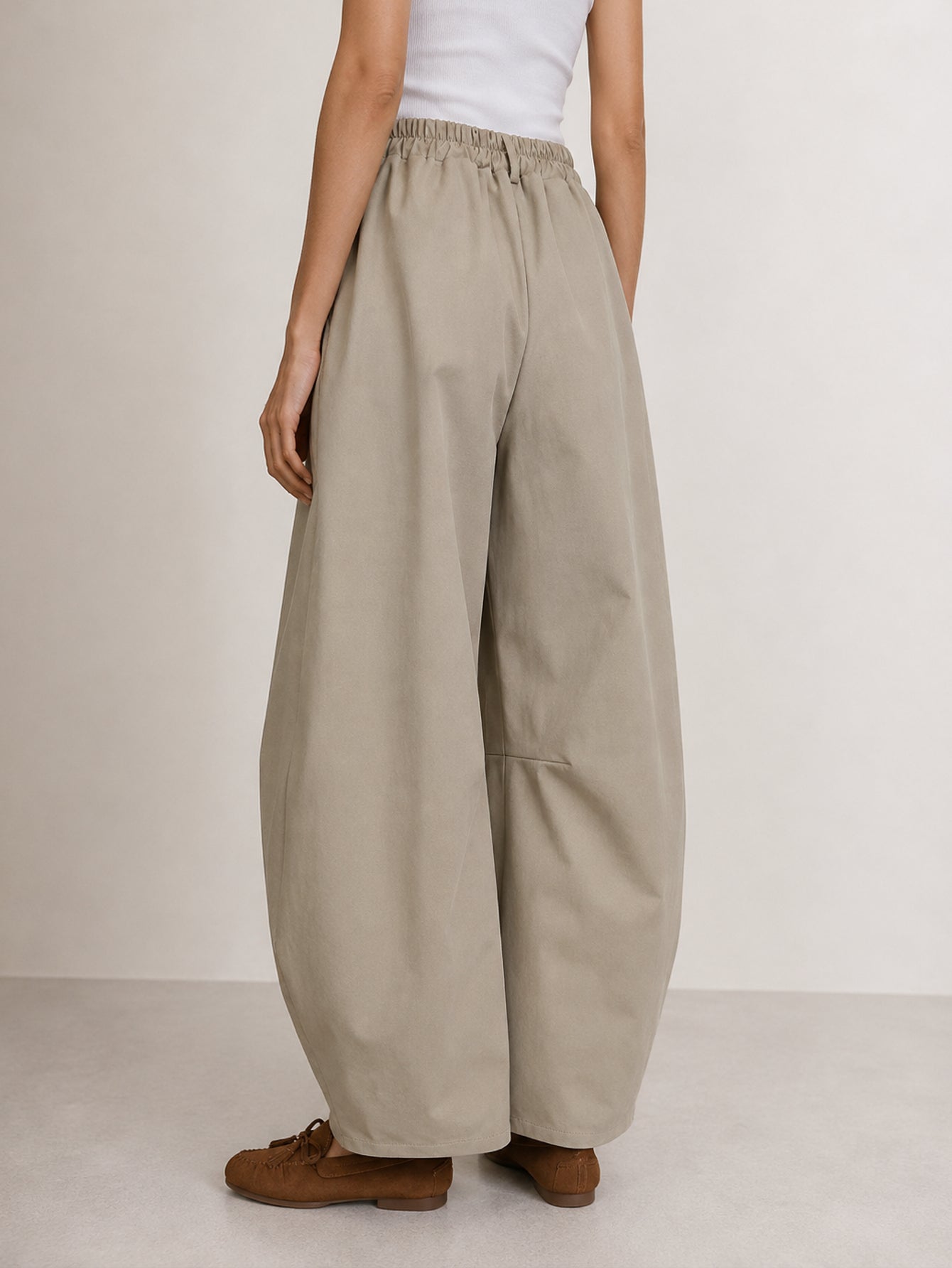 pantalon large kaki dos élastiqué