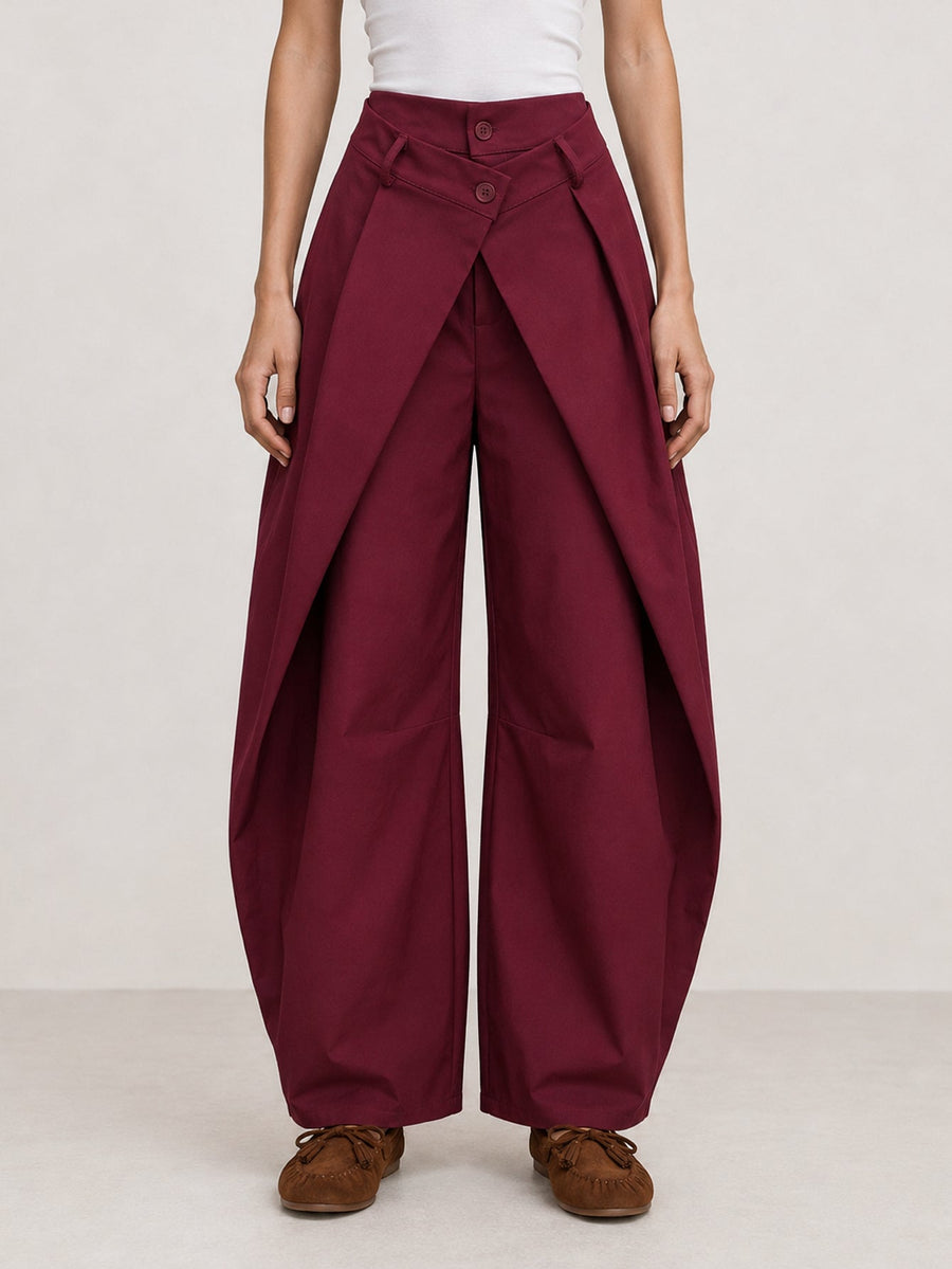 pantalon large bordeaux devant panneaux croisés