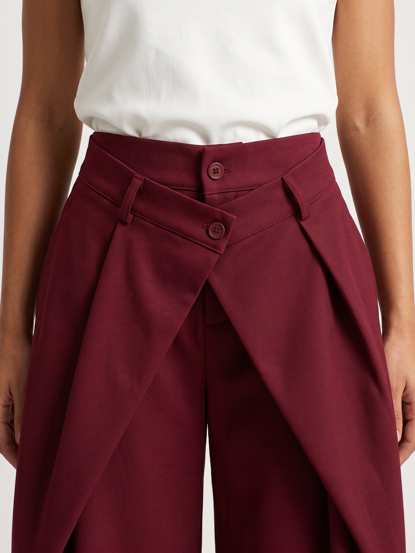 pantalon taille haute bordeaux double boutonnage