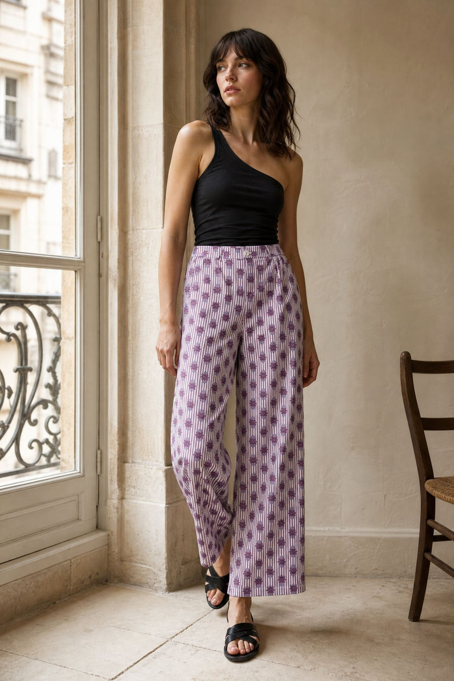 pantalon raye et fleuri dos elastique image 7