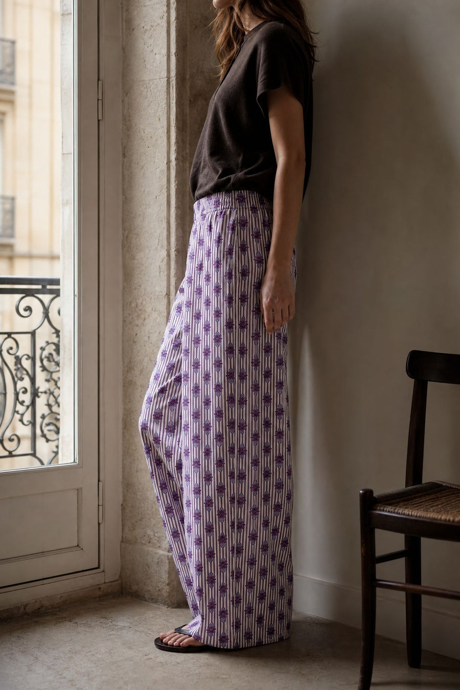 pantalon raye et fleuri dos elastique image 8