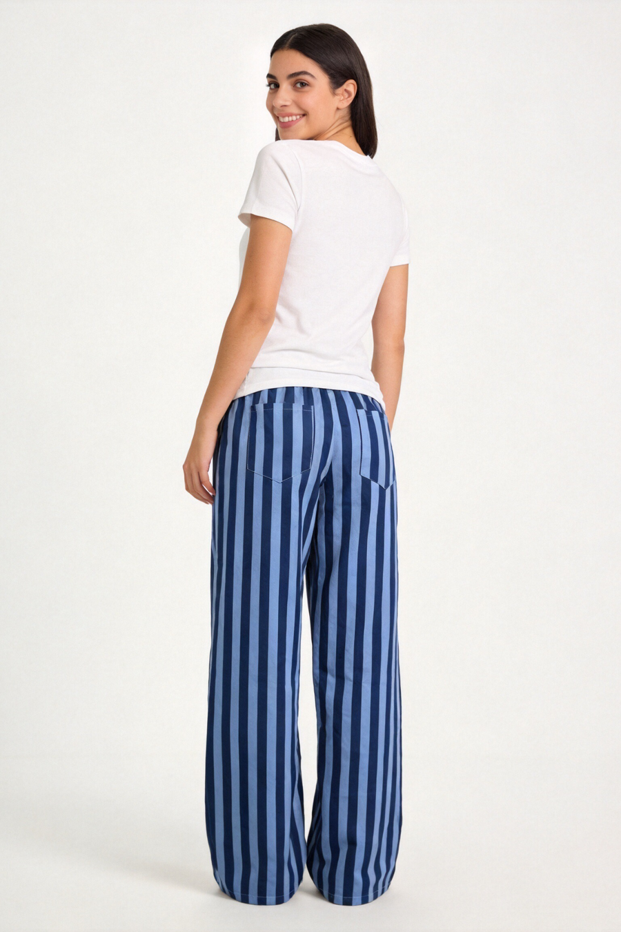 Dos pantalon rayé bleu nuit poches plaquées
