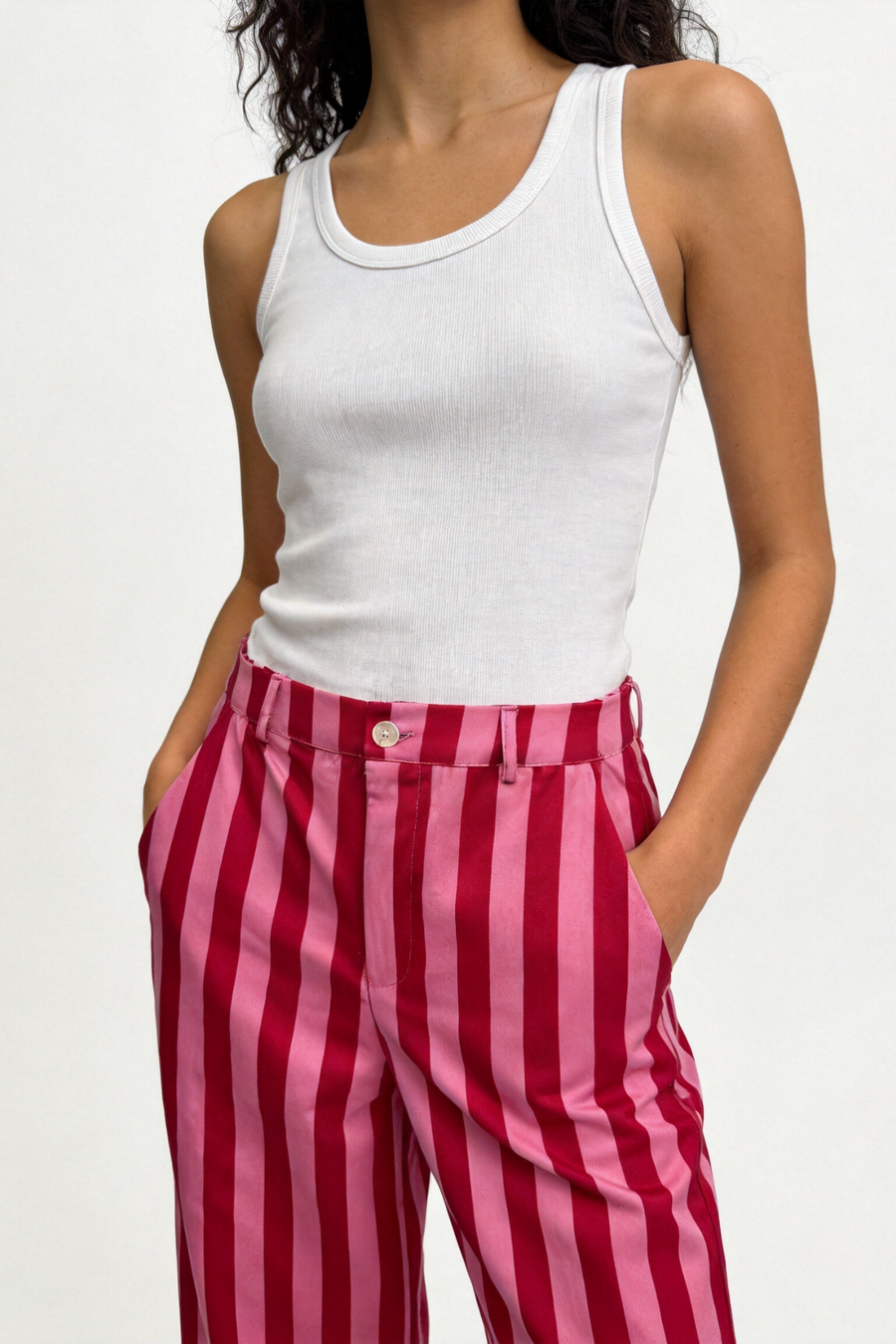 pantalon rayé rose poches et passants