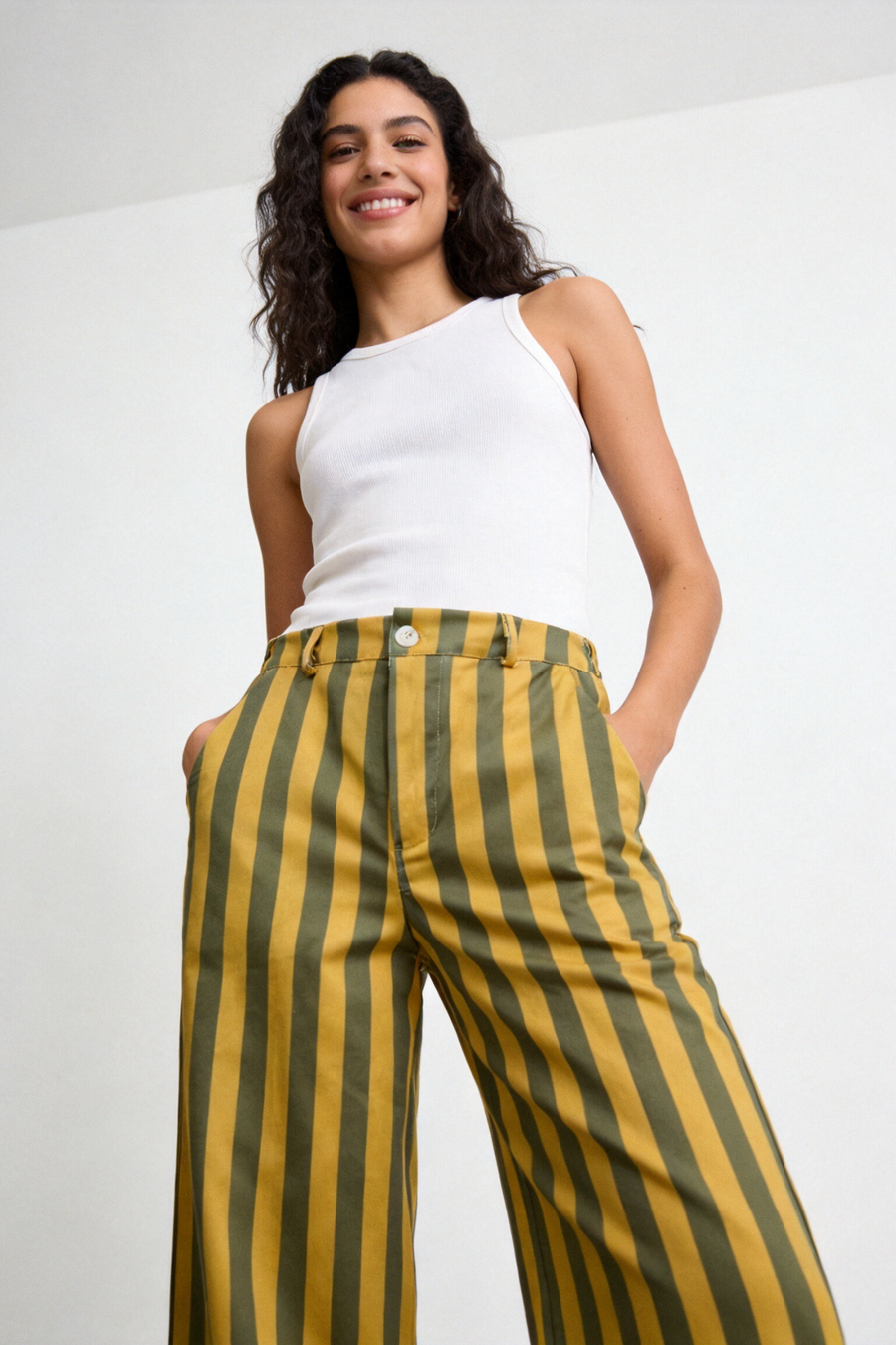 pantalon rayé vert kaki vue taille