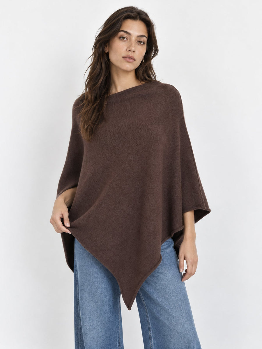 Poncho en maille marron asymétrique