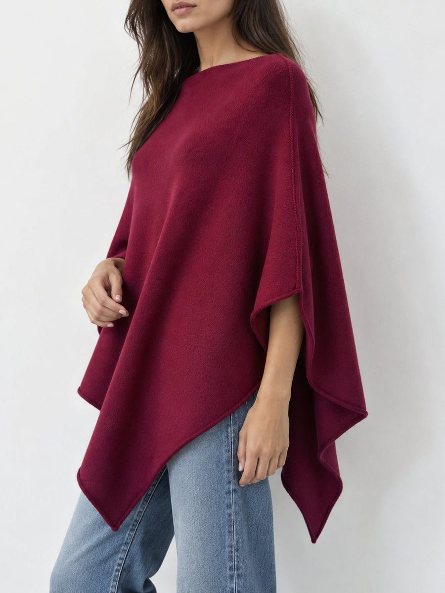 Poncho en maille bordeaux asymétrique