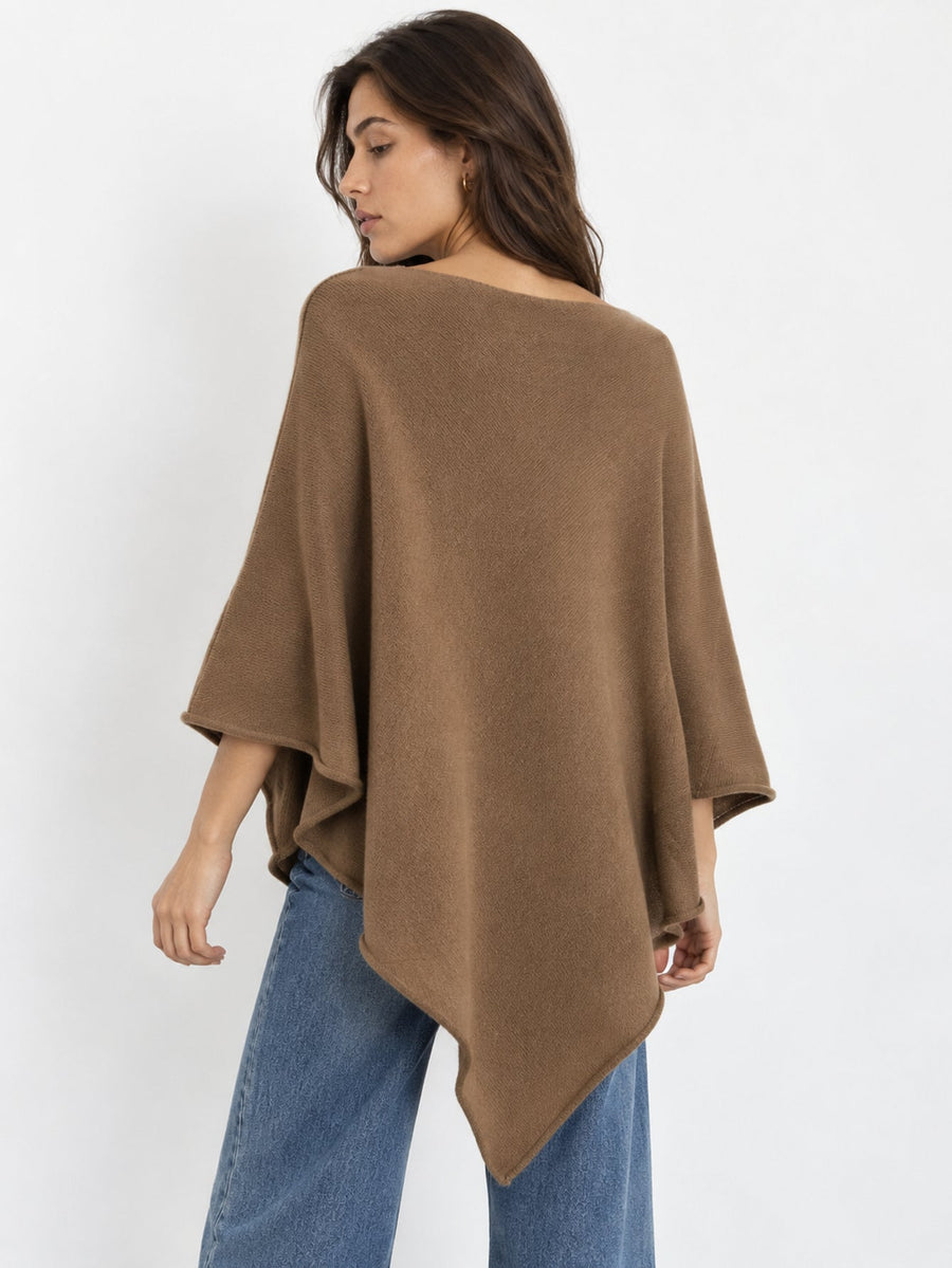 Dos du poncho en maille camel