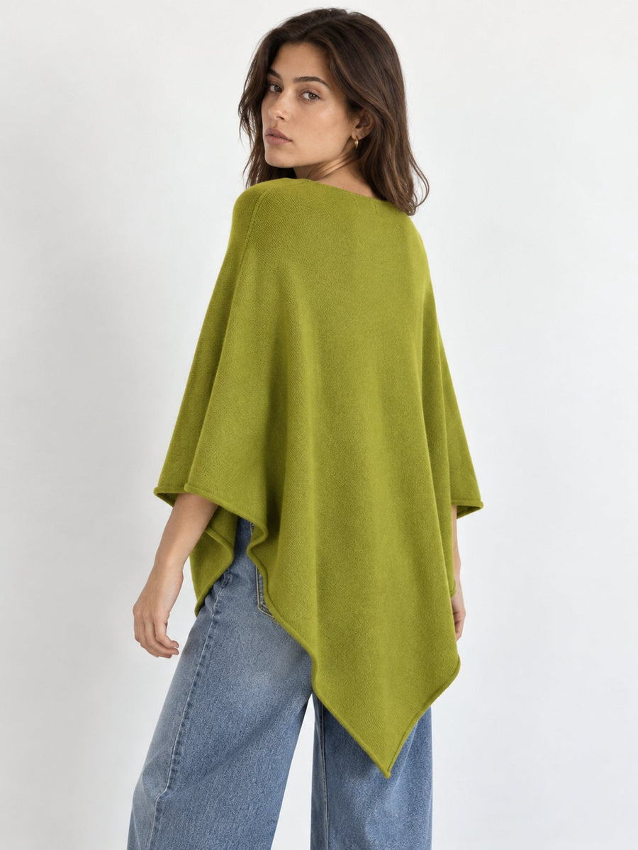 Dos du poncho en maille vert vif