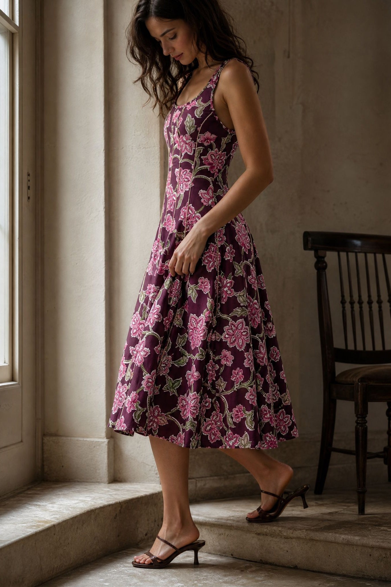 robe evasee fleurie en coton dos smocke image 10