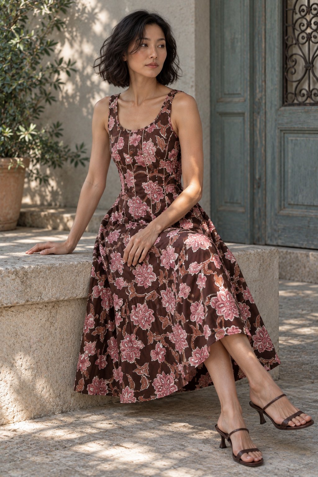 robe evasee fleurie en coton dos smocke image 13