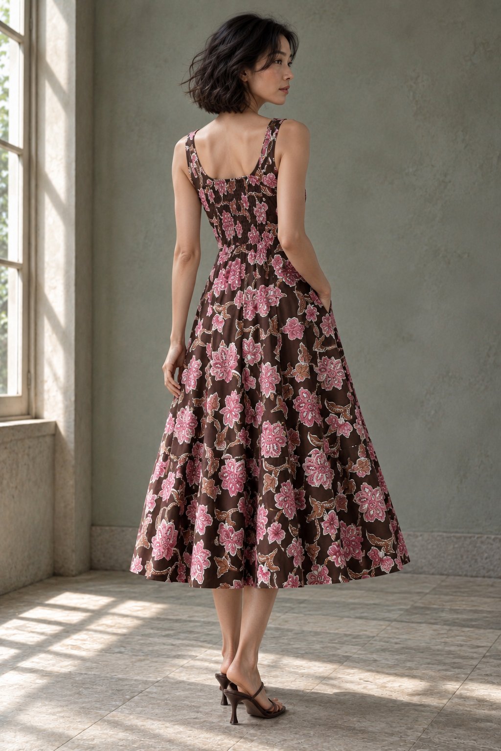 robe evasee fleurie en coton dos smocke image 14