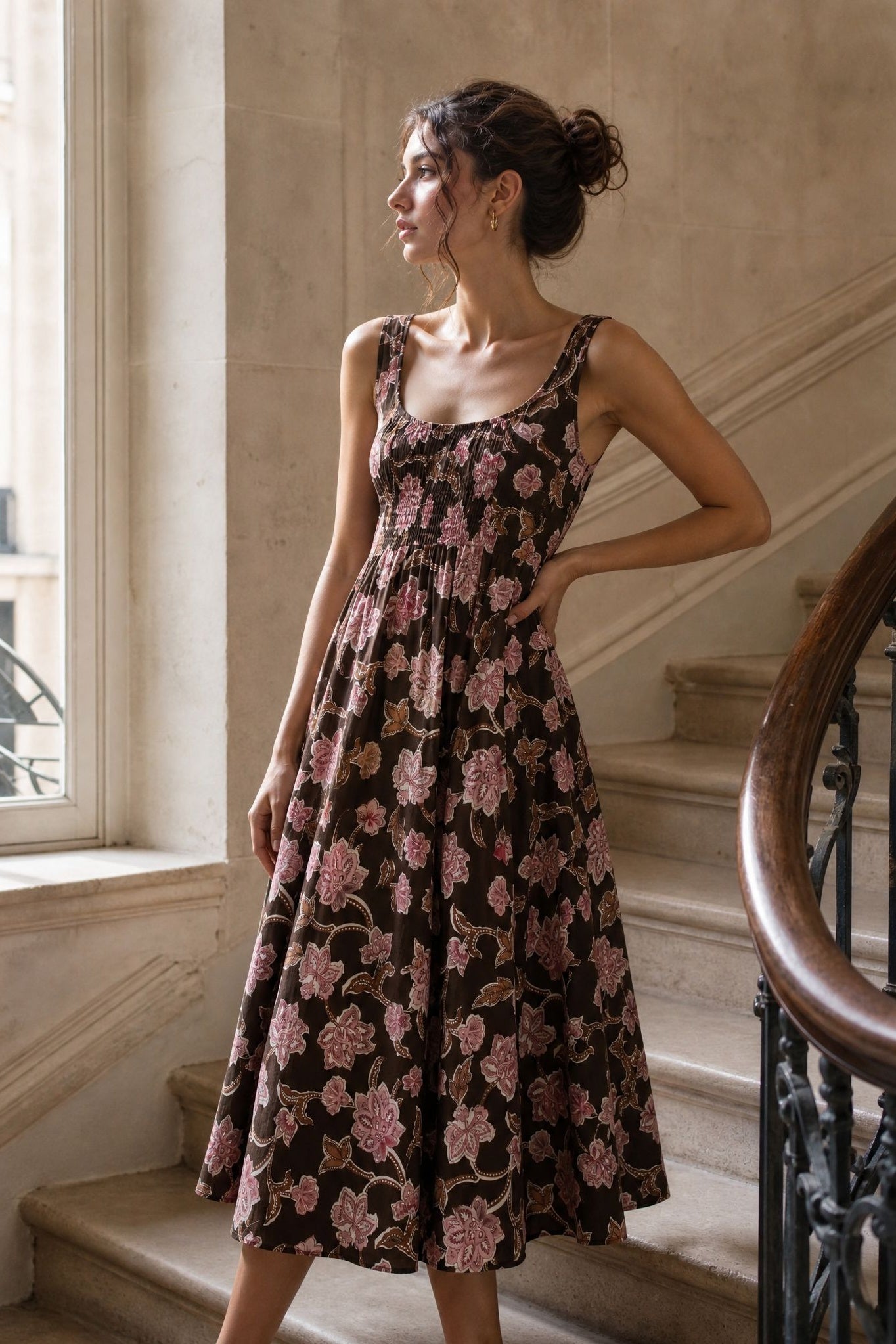 robe evasee fleurie en coton dos smocke image 14