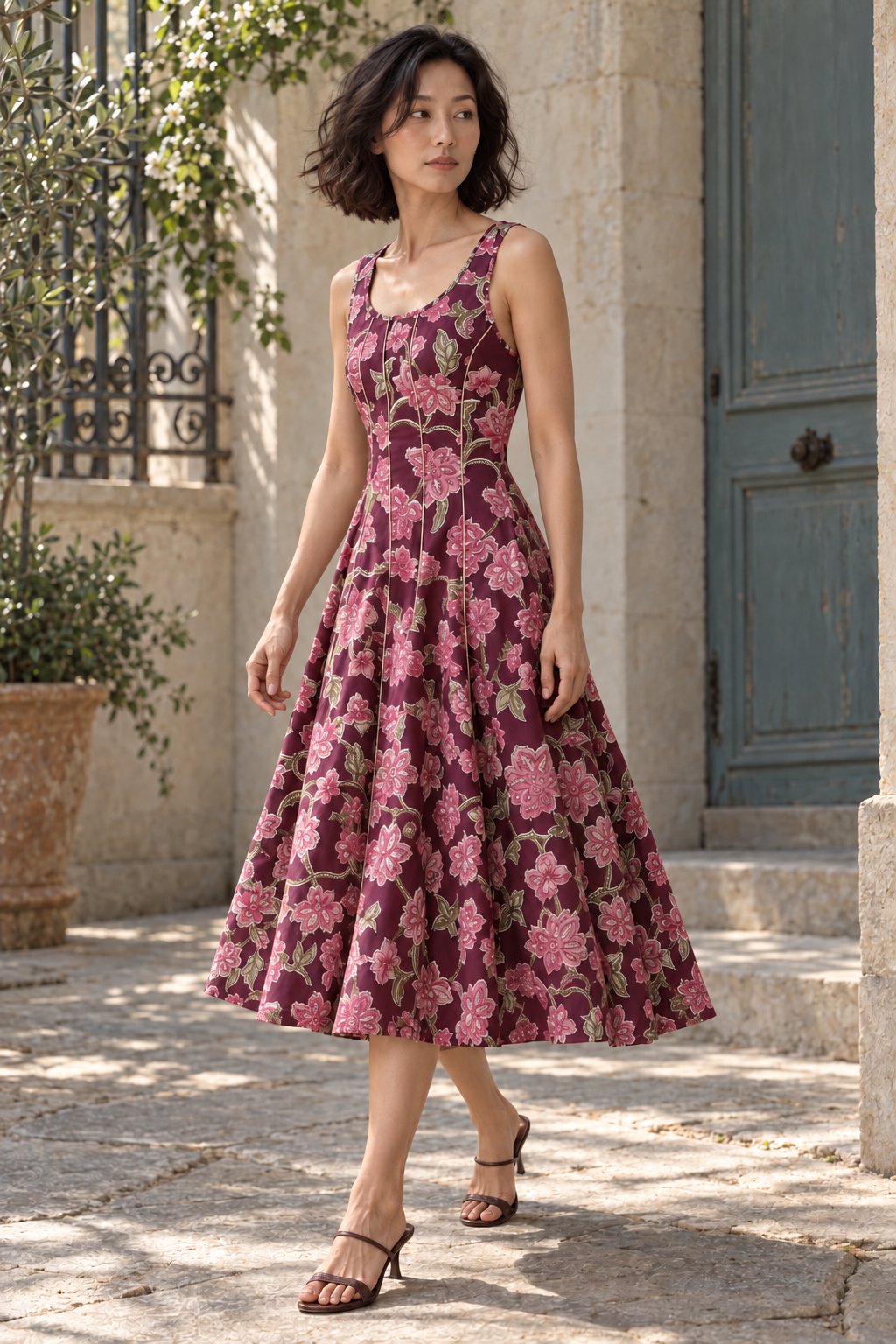 robe evasee fleurie en coton dos smocke image 9