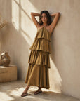 02. Robe Midi à Volants en coton fluide Encolure halter nouée Finitions italiennes