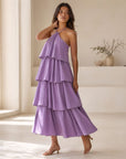 02. Robe Midi à Volants en coton fluide Encolure halter nouée Finitions italiennes