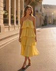 02. Robe Midi à Volants en coton fluide Encolure halter nouée Finitions italiennes