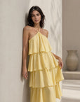 02. Robe Midi à Volants en coton fluide Encolure halter nouée Finitions italiennes