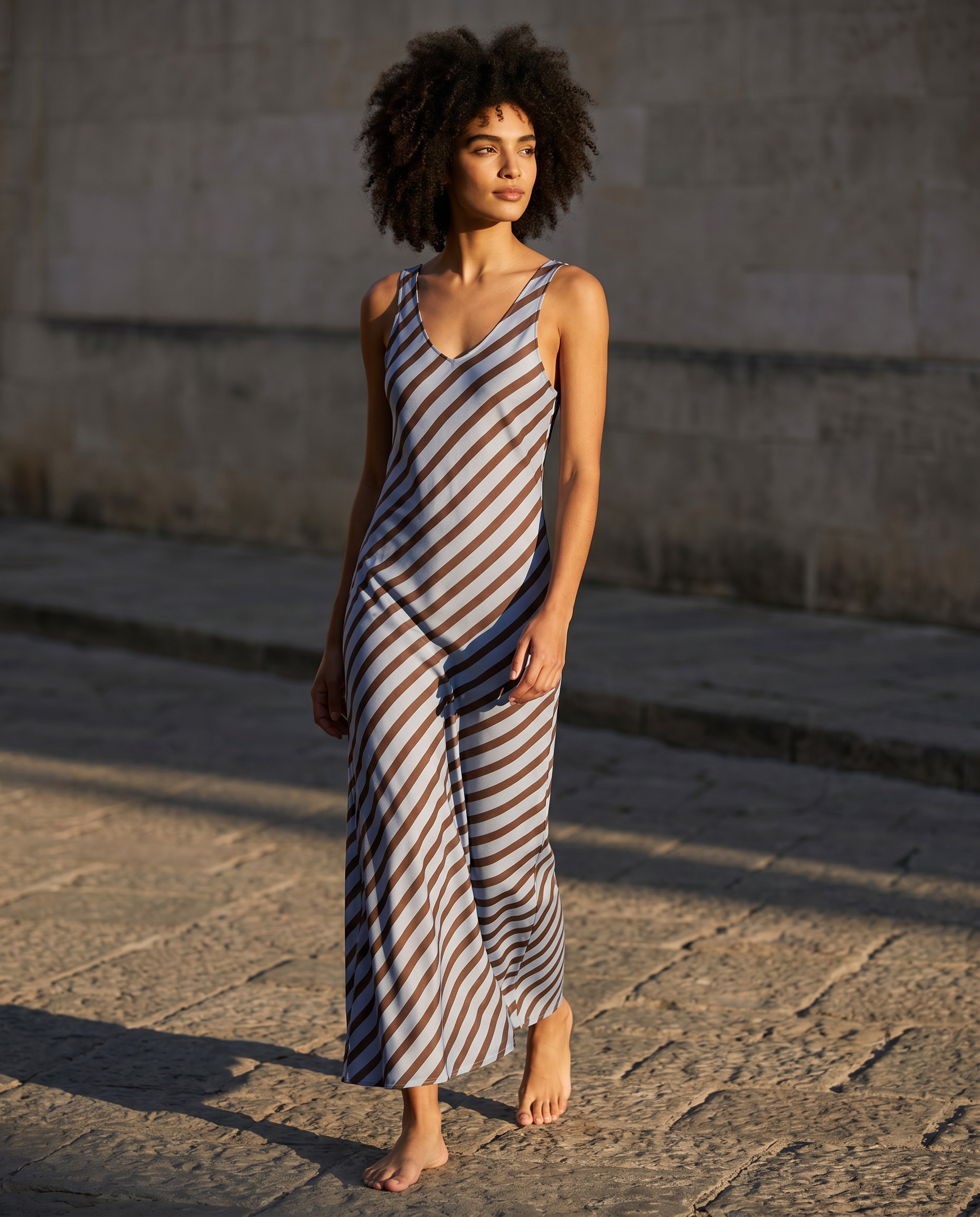 02. 02 robe midi satinee a rayures col v image 2