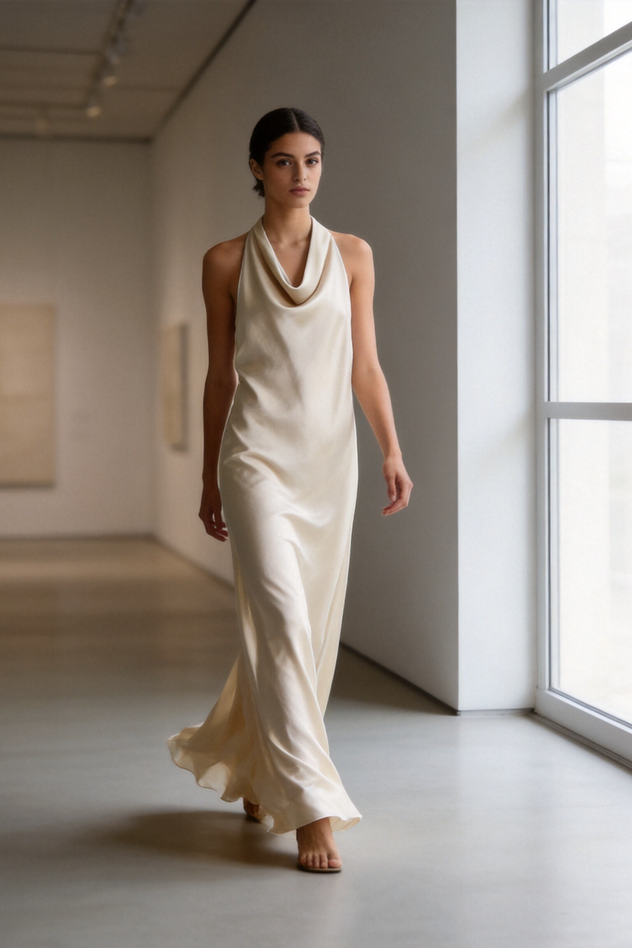 02. 02 robe satinee col halter drapee image 4