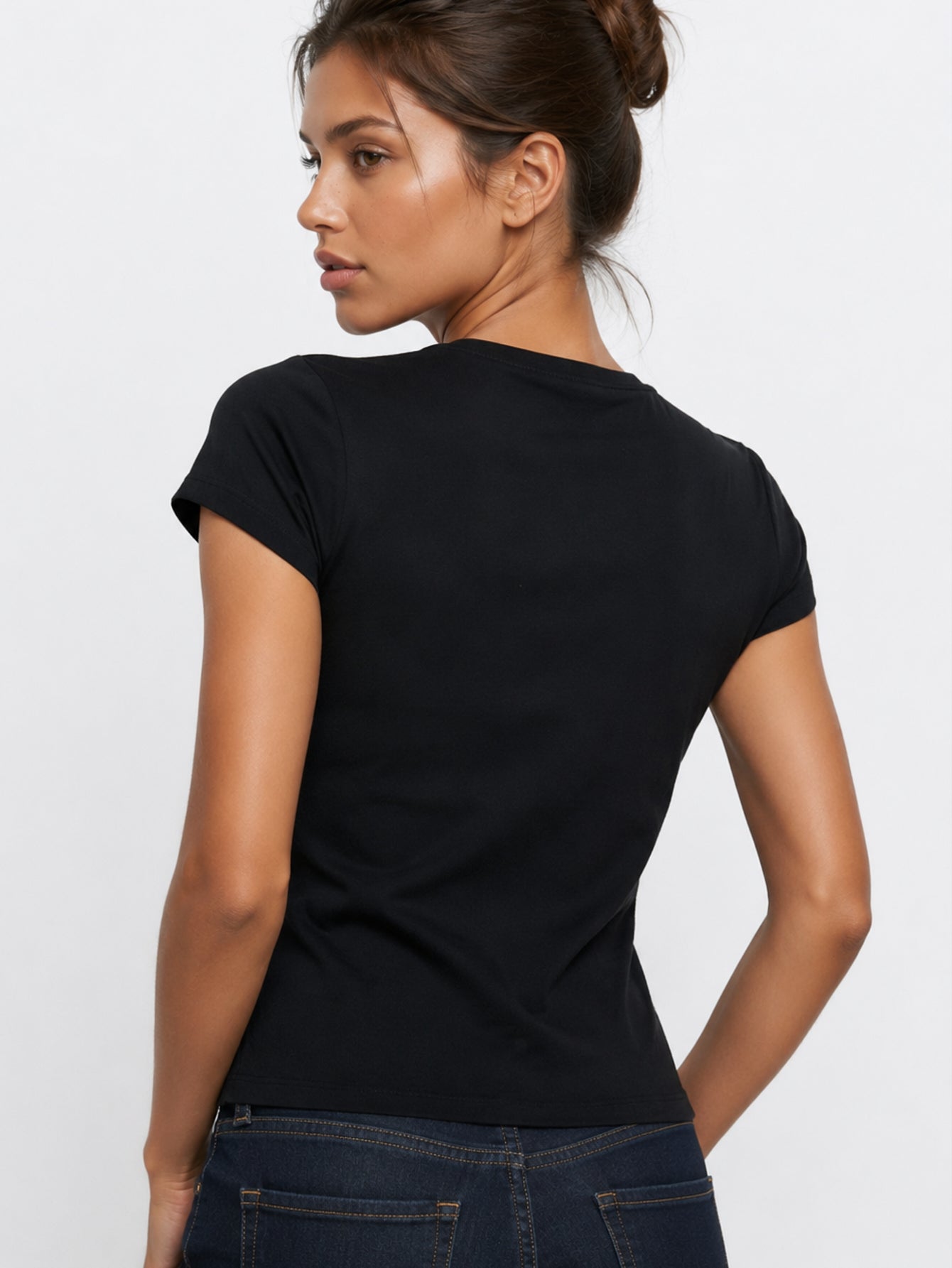 t shirt col rond noir dos