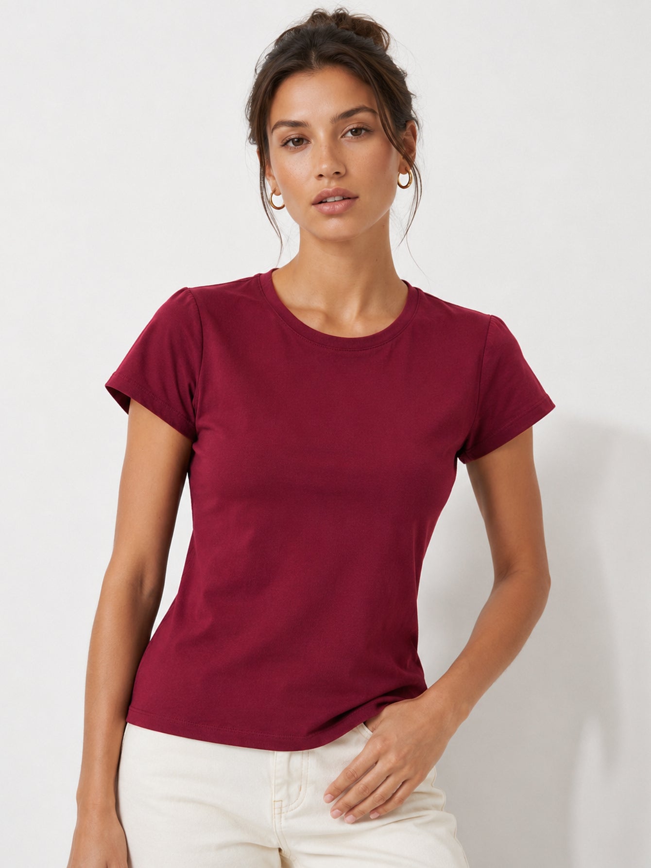 t shirt col rond bordeaux face