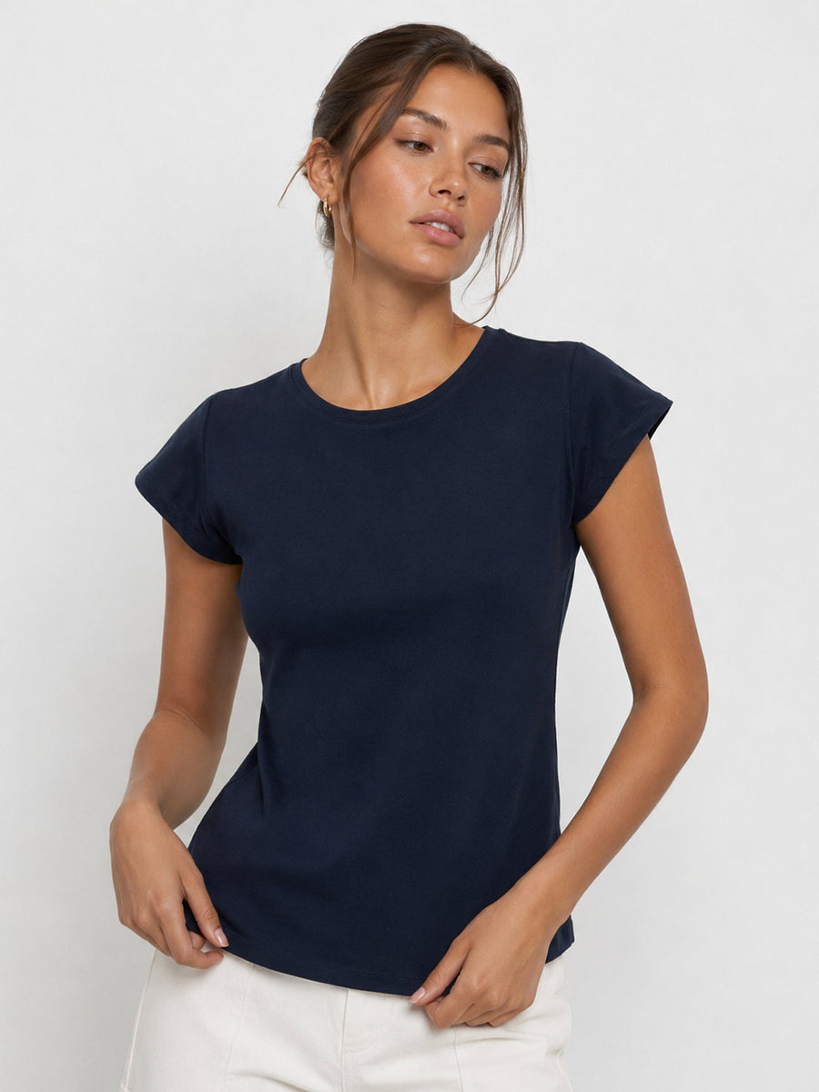 t shirt col rond bleu marine face