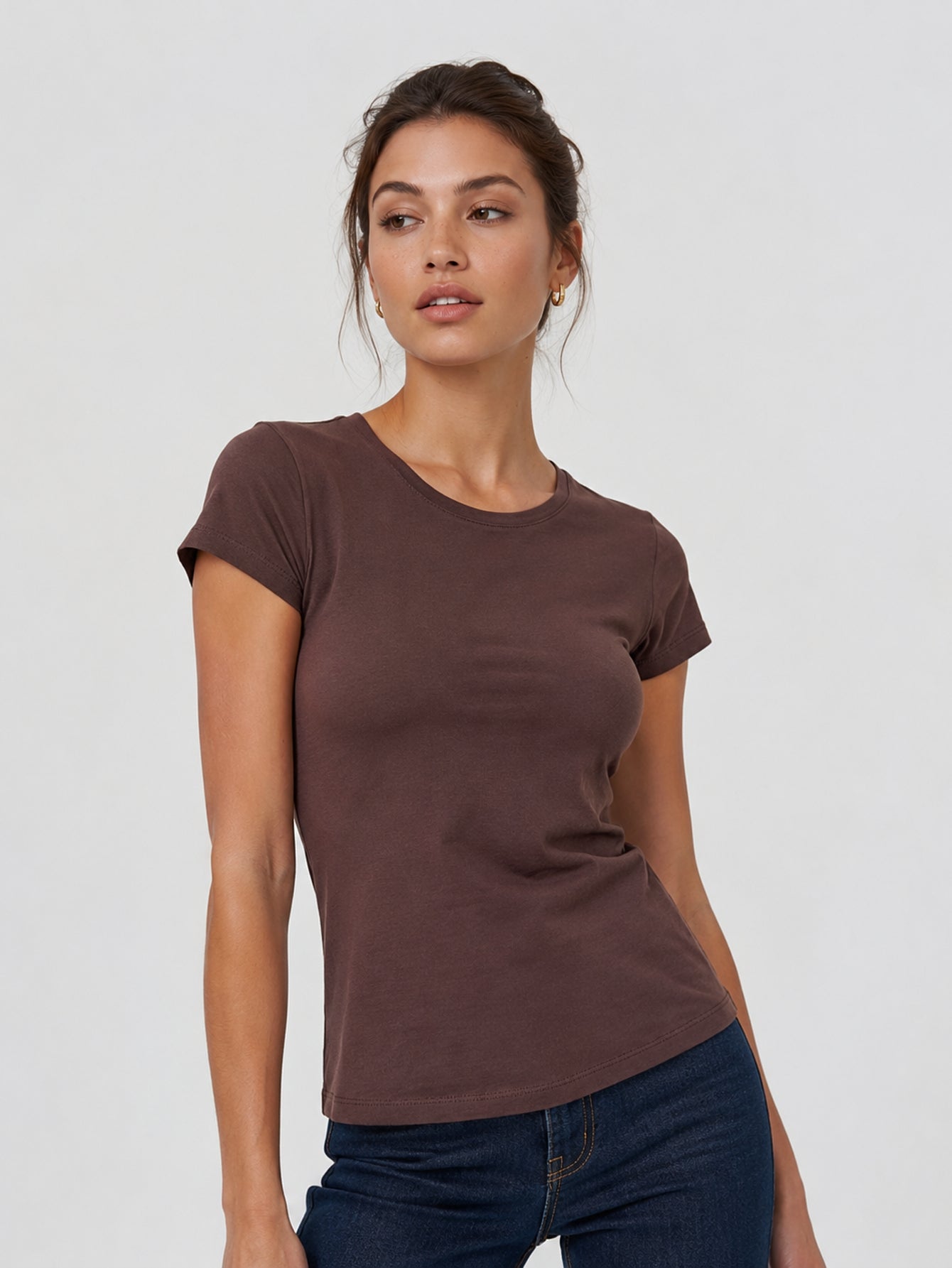 t shirt col rond marron face