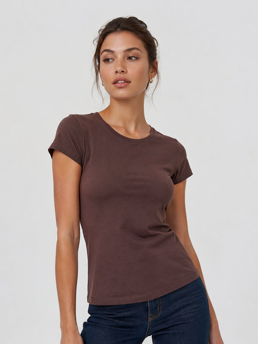 t shirt col rond marron face