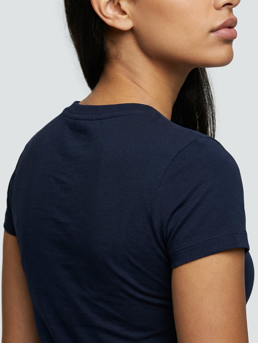 t shirt col rond bleu marine détail dos