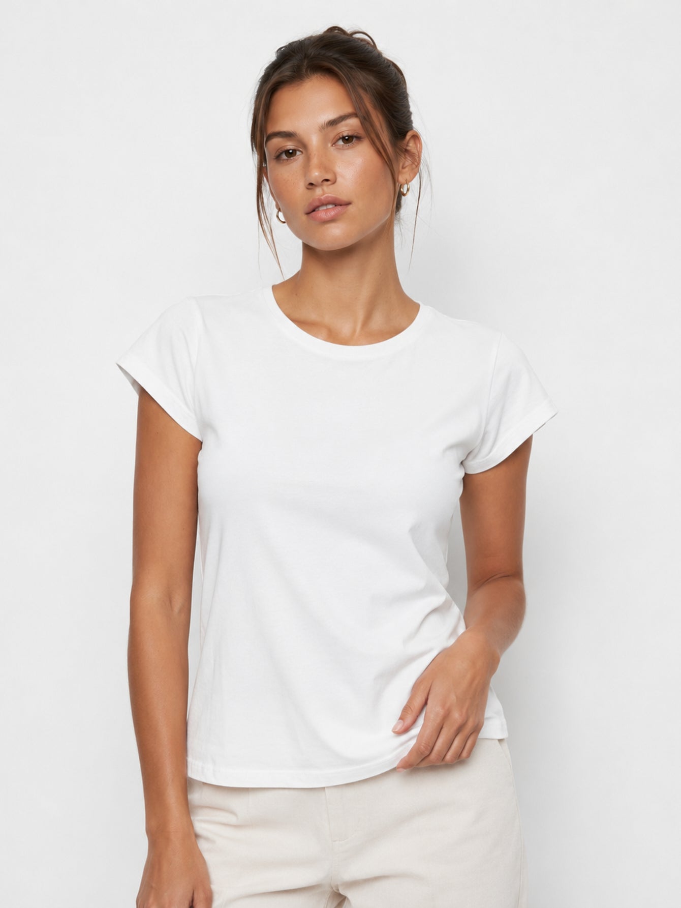 t shirt col rond blanc face