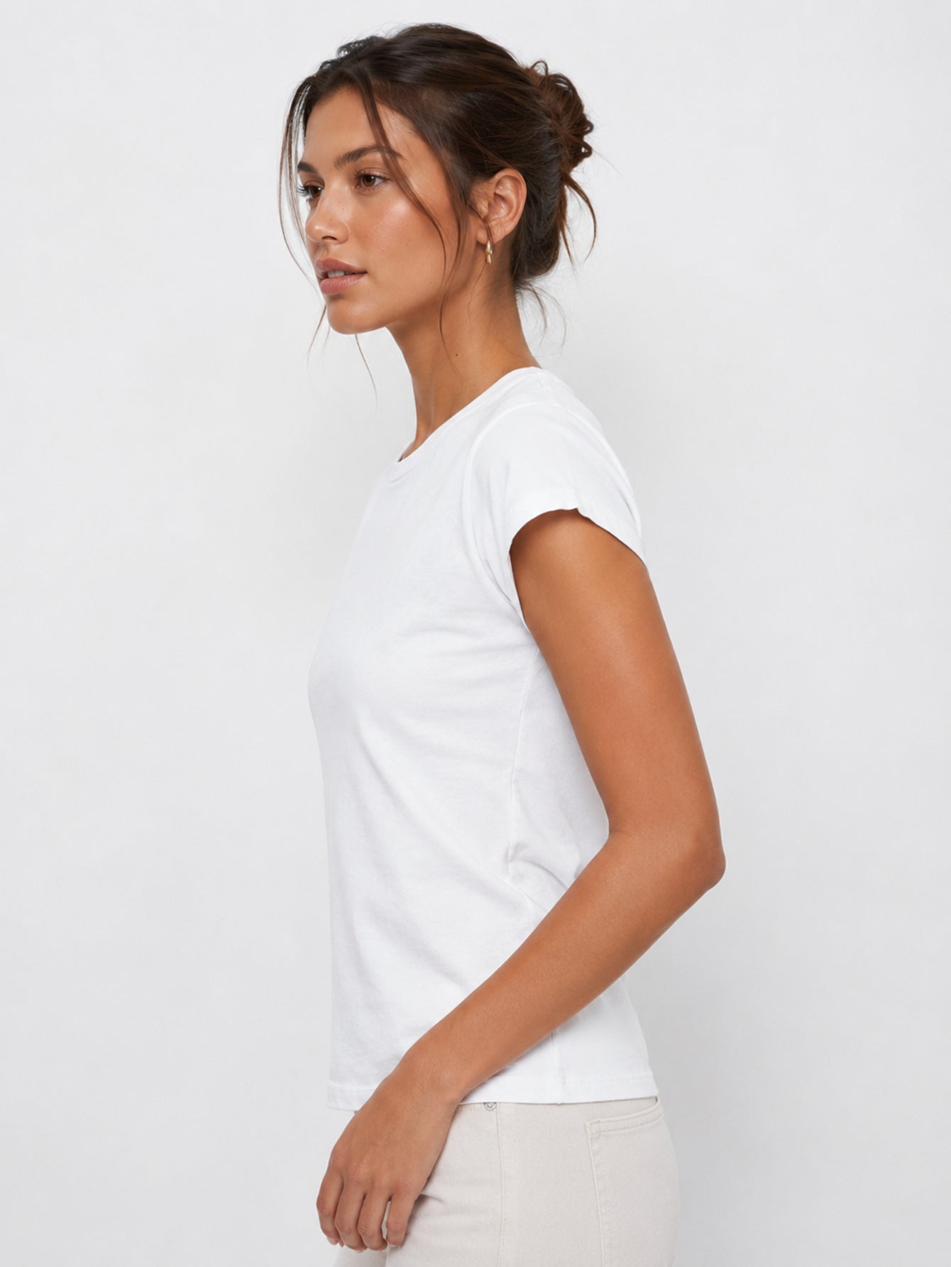 t shirt col rond blanc profil