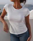 t shirt col rond blanc extérieur