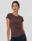 t shirt col rond marron face