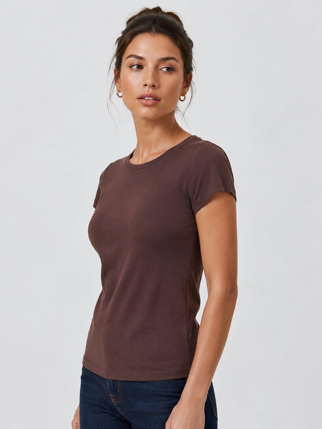 t shirt col rond marron profil
