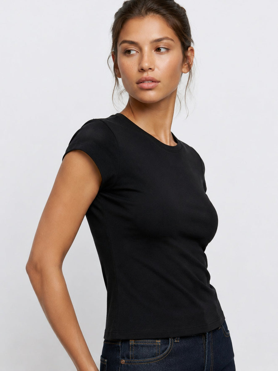 t shirt col rond noir profil