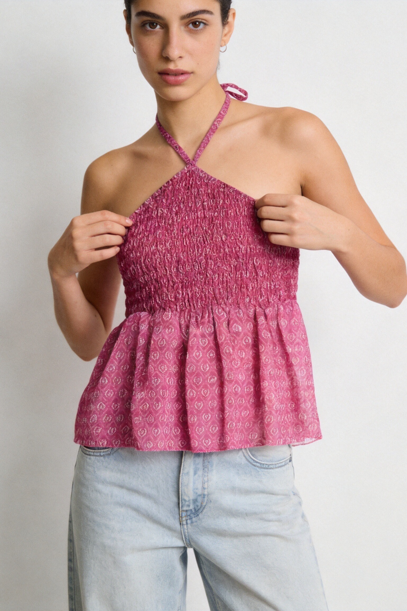 02. 02 t shirt dos nu smocke a nouer peplum imprime image 1