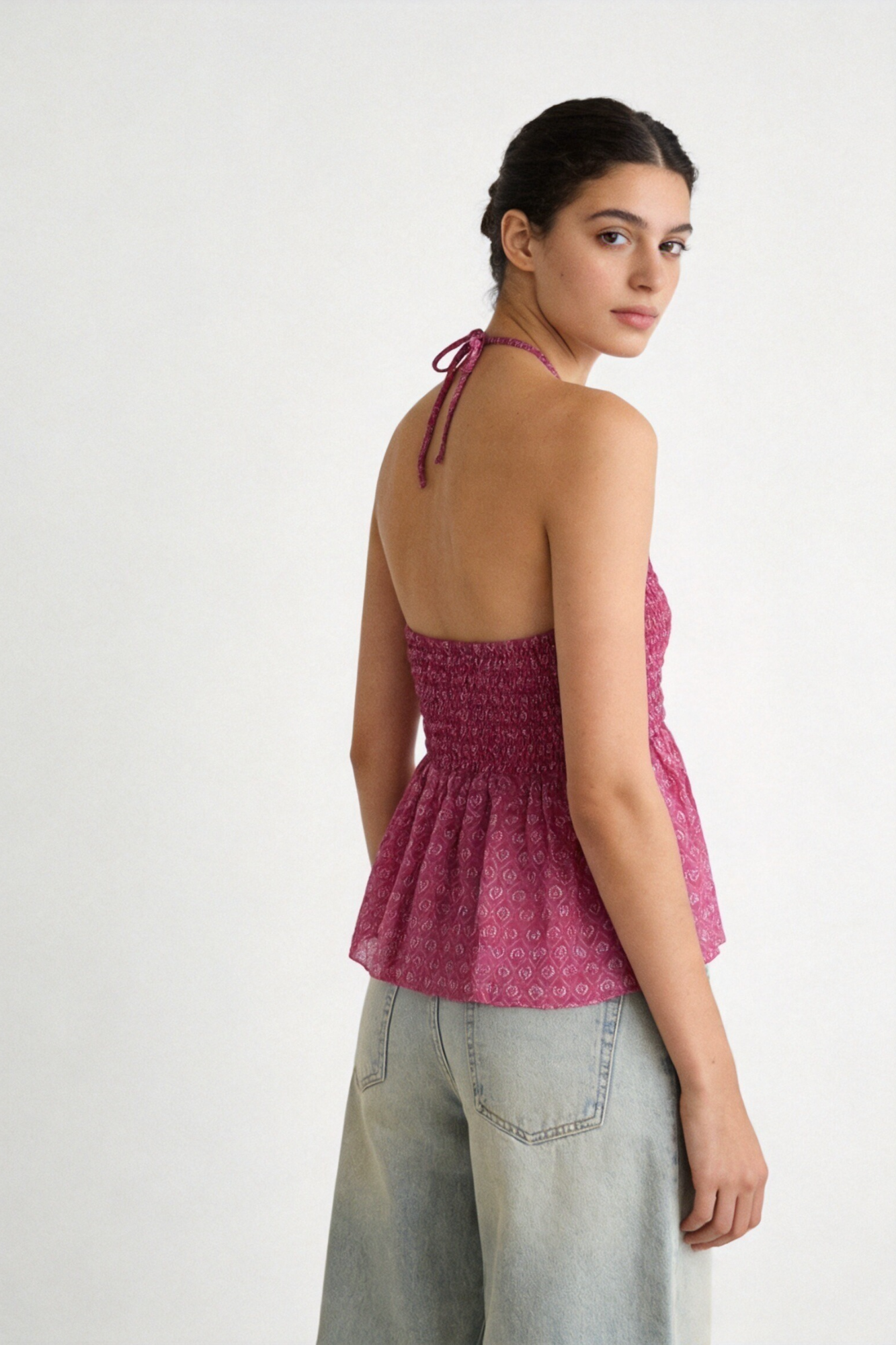 02. 02 t shirt dos nu smocke a nouer peplum imprime image 2