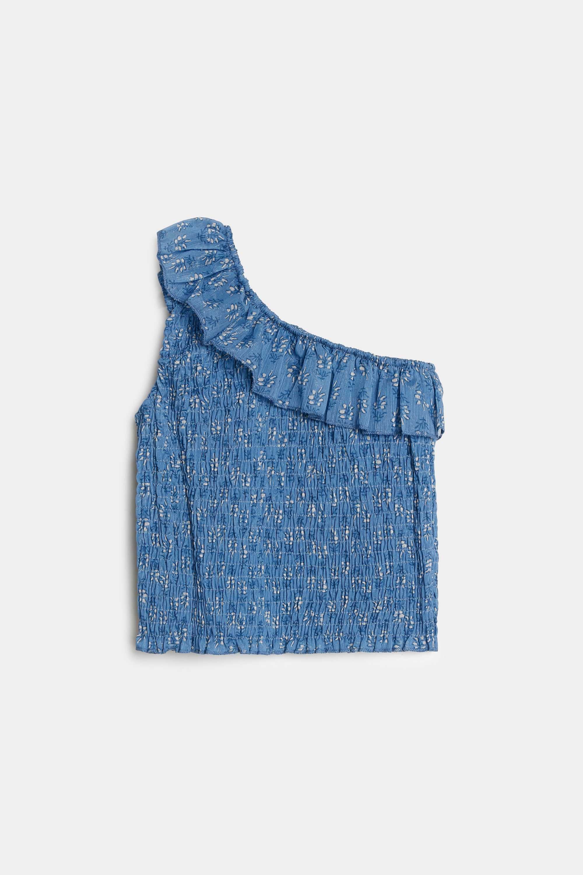 02. 02 t shirt une epaule smocke court volant fleuri image 2
