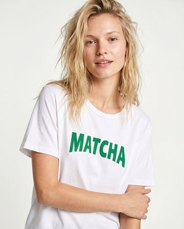02. Top blanc col rond imprimé MATCHA