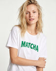 02. Top blanc col rond imprimé MATCHA